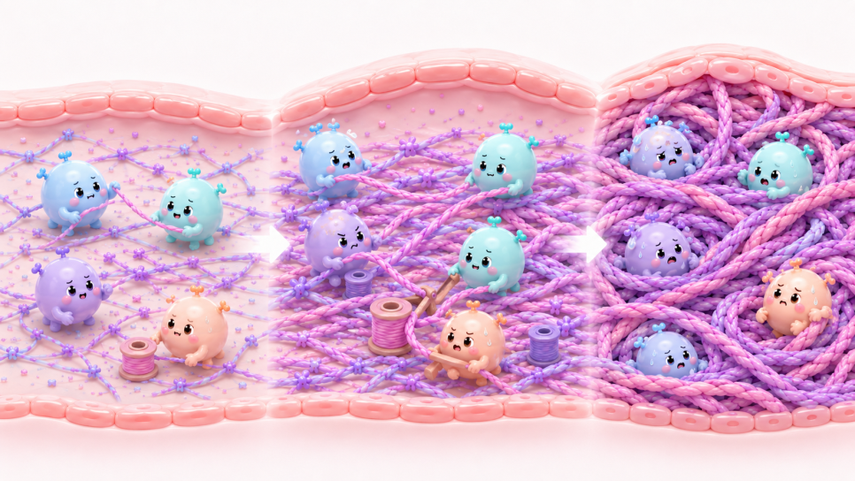 ECM의 균형이 깨지면 : 조직이 점점 딱딱해지는 섬유화(Fibrosis)로 진행 가능