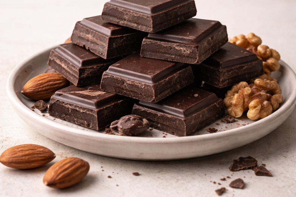 초콜릿과 견과류가 함께 있는 이미지