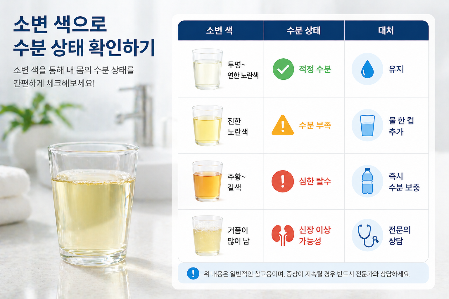 소변 색으로 수분 상태 확인하기
